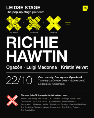 Opsomming van ADE programmering Leidse Stage met Richie Hawtin 